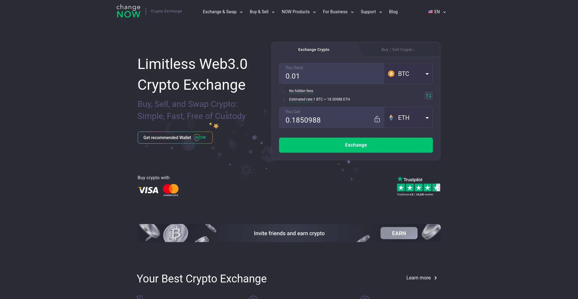 Screenshot of changenow.io homepage