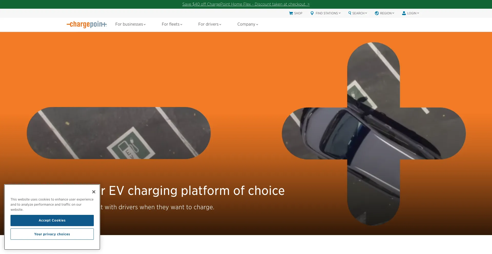 Screenshot of chargepoint.com homepage