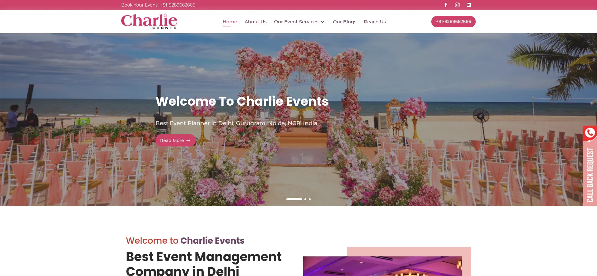 Screenshot of charlieevent.com homepage