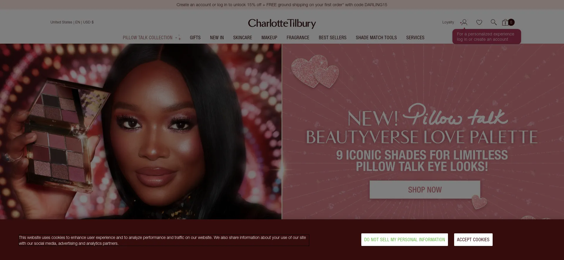 Screenshot of charlottetilbury.com homepage