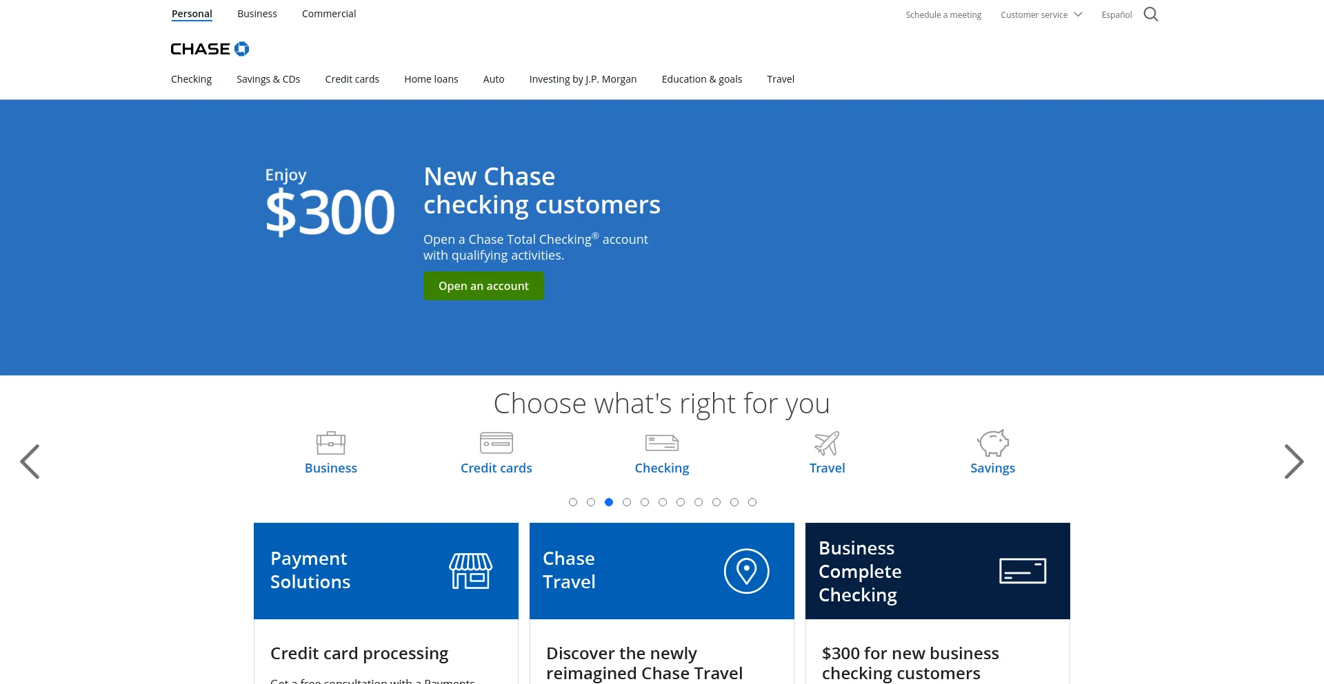 Screenshot of chase.com homepage