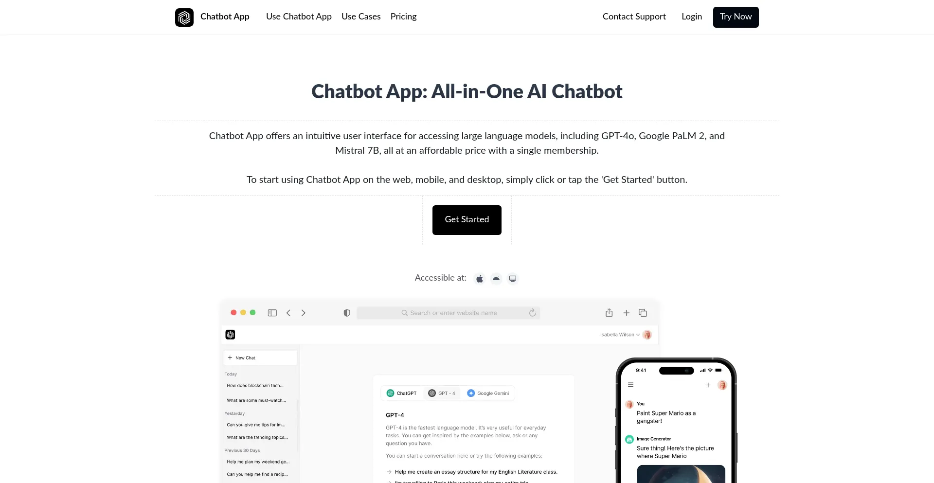 Screenshot of chatbotapp.ai homepage