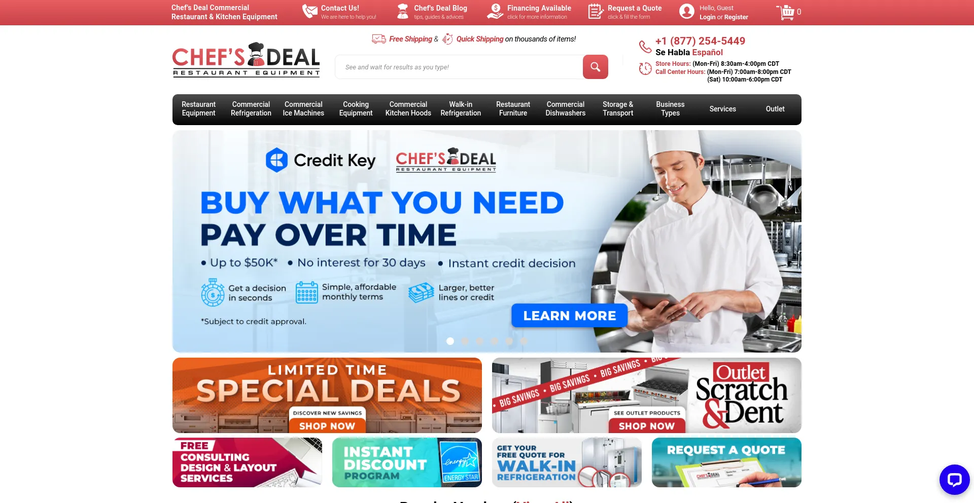 Screenshot of chefsdeal.com homepage