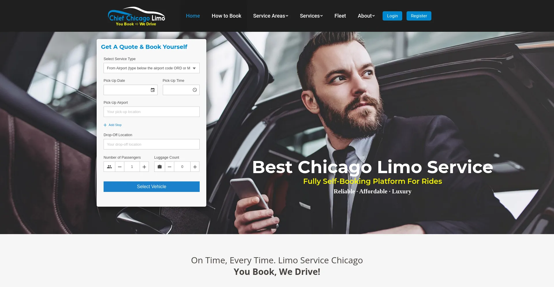 Screenshot of chiefchicagolimo.com homepage