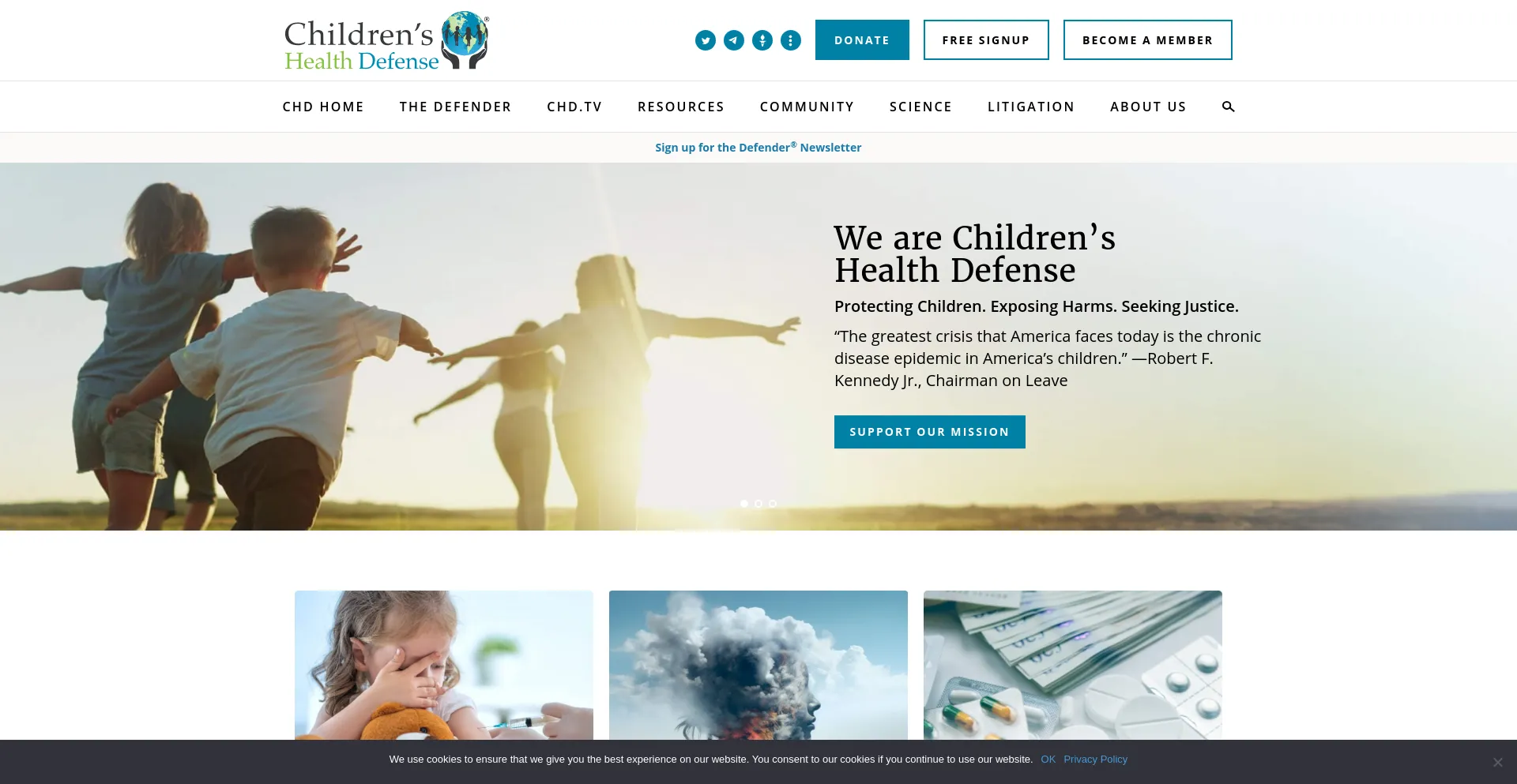 Screenshot of childrenshealthdefense.org homepage