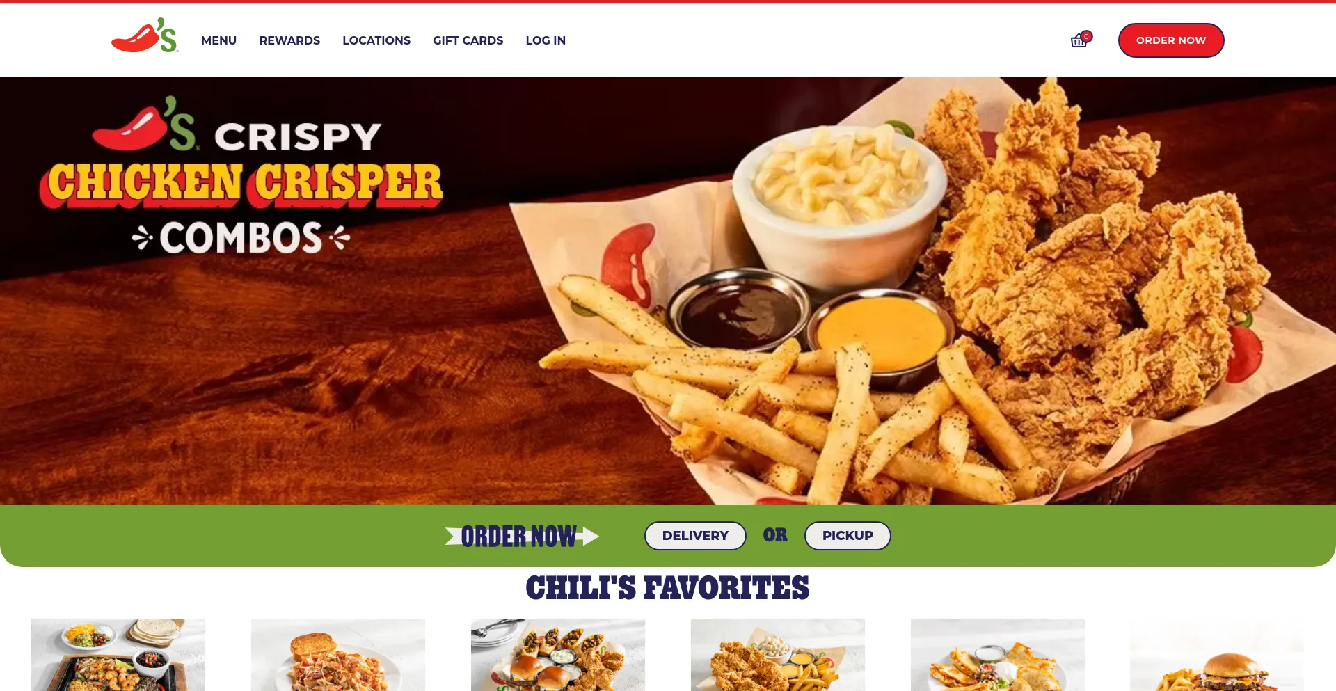 Screenshot of chilis.com homepage