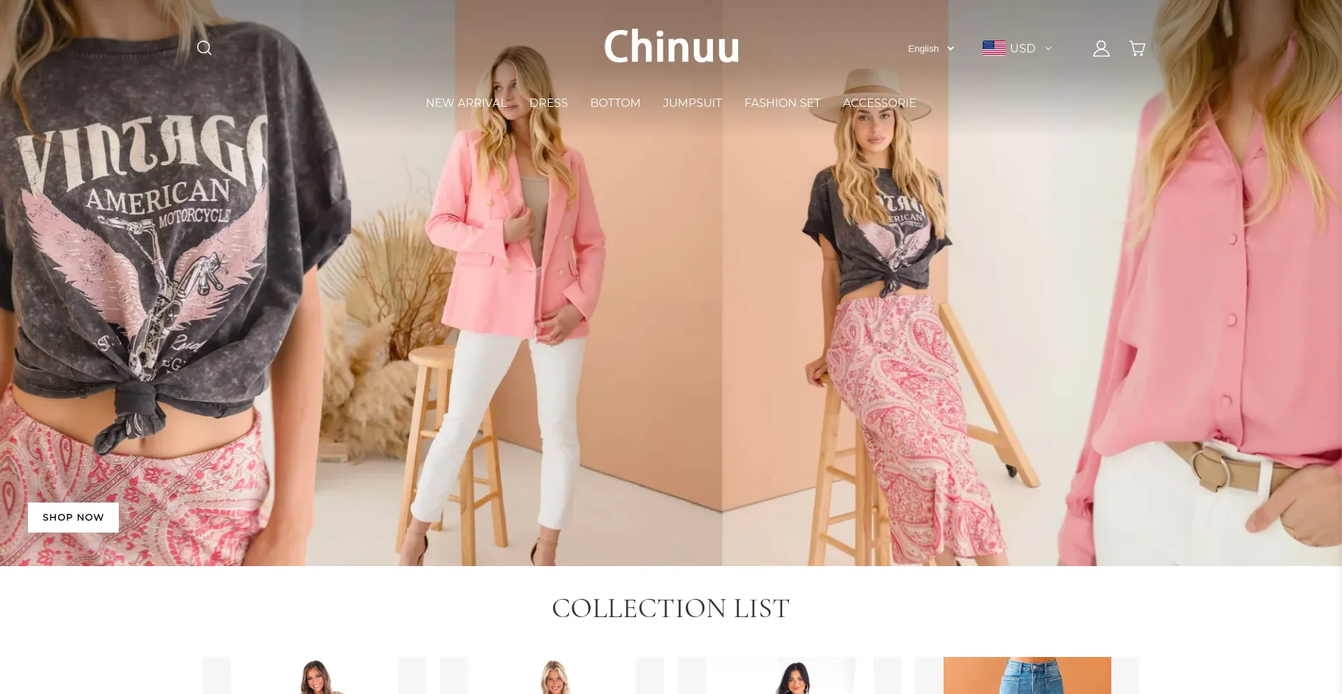 Screenshot of chinuu.com homepage