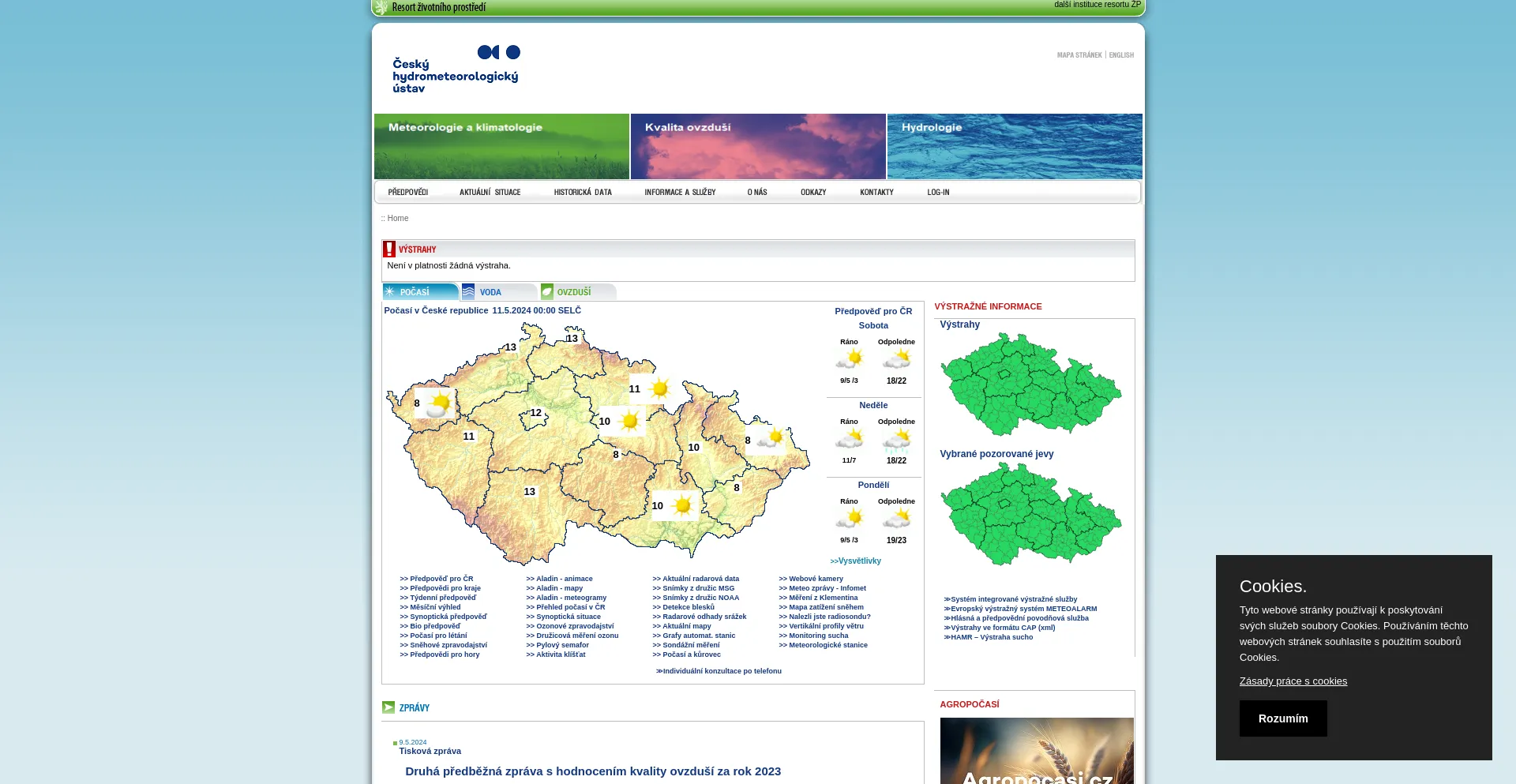 Screenshot of chmi.cz homepage