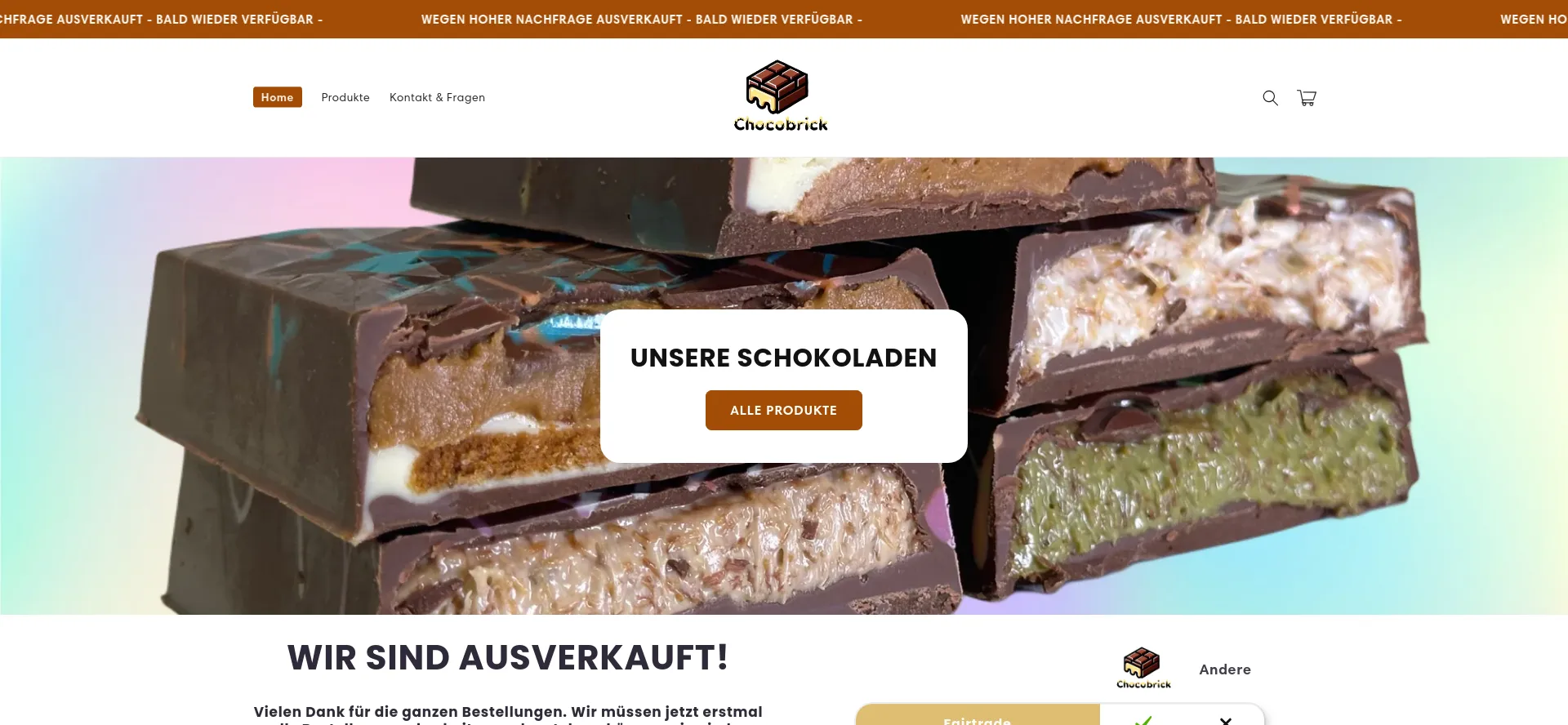 Screenshot of chocobrick.de homepage