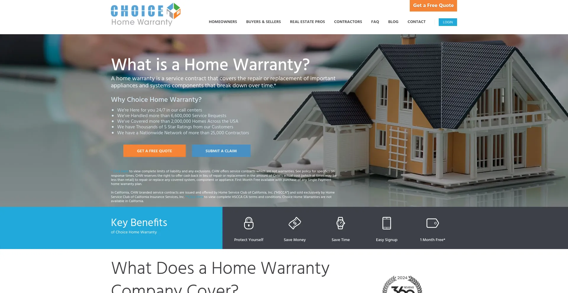 Screenshot of choicehomewarranty.com homepage