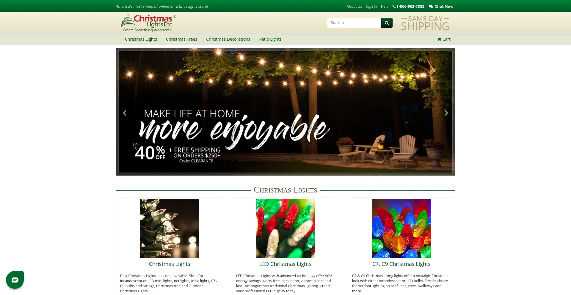 Screenshot of christmaslightsetc.com homepage