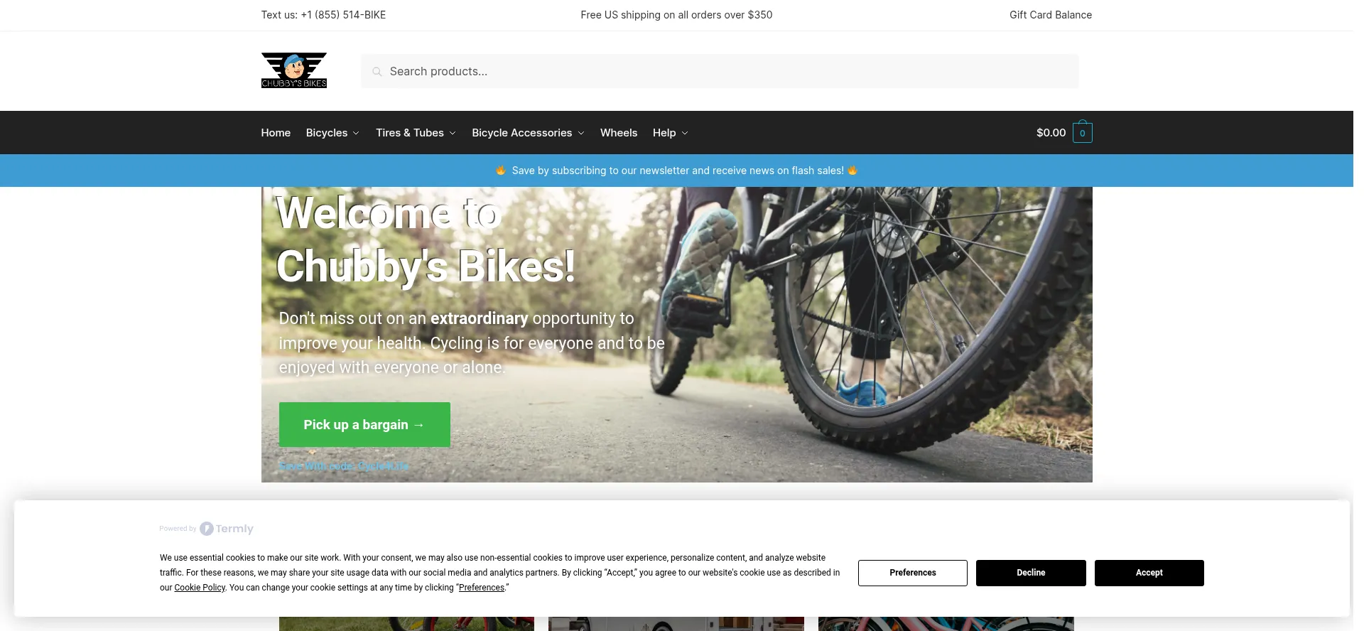 Screenshot of chubbysbikes.com homepage