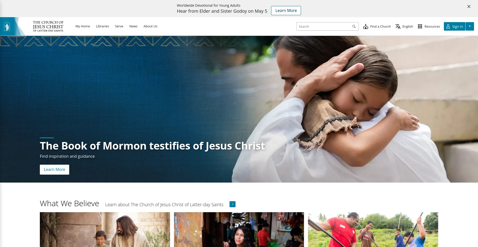 Screenshot of churchofjesuschrist.org homepage