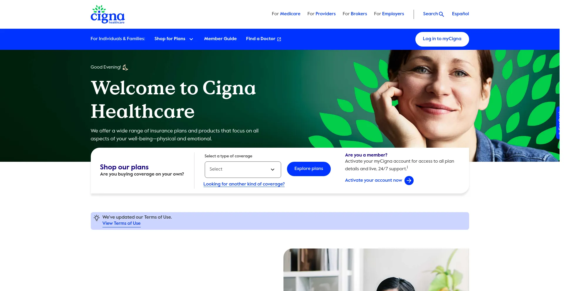 Screenshot of cigna.com homepage