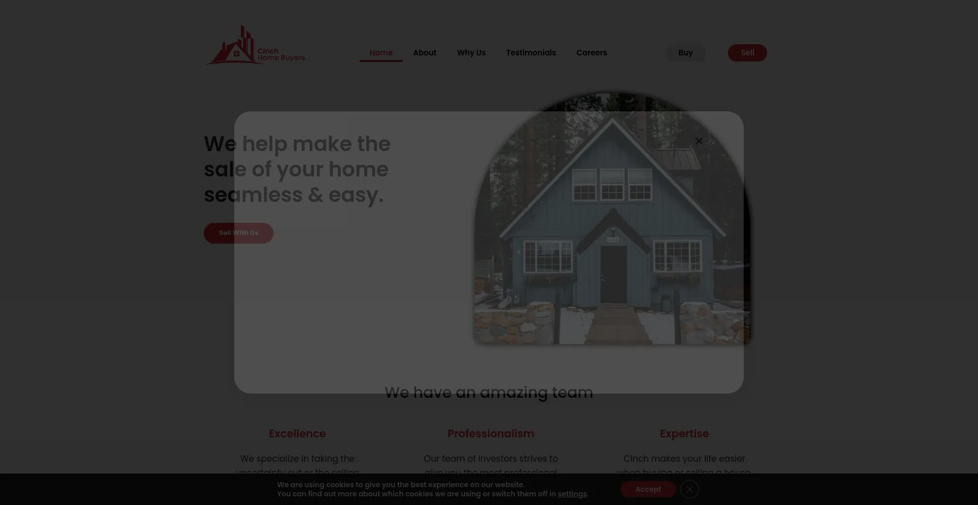 Screenshot of cinchhomebuyers.com homepage