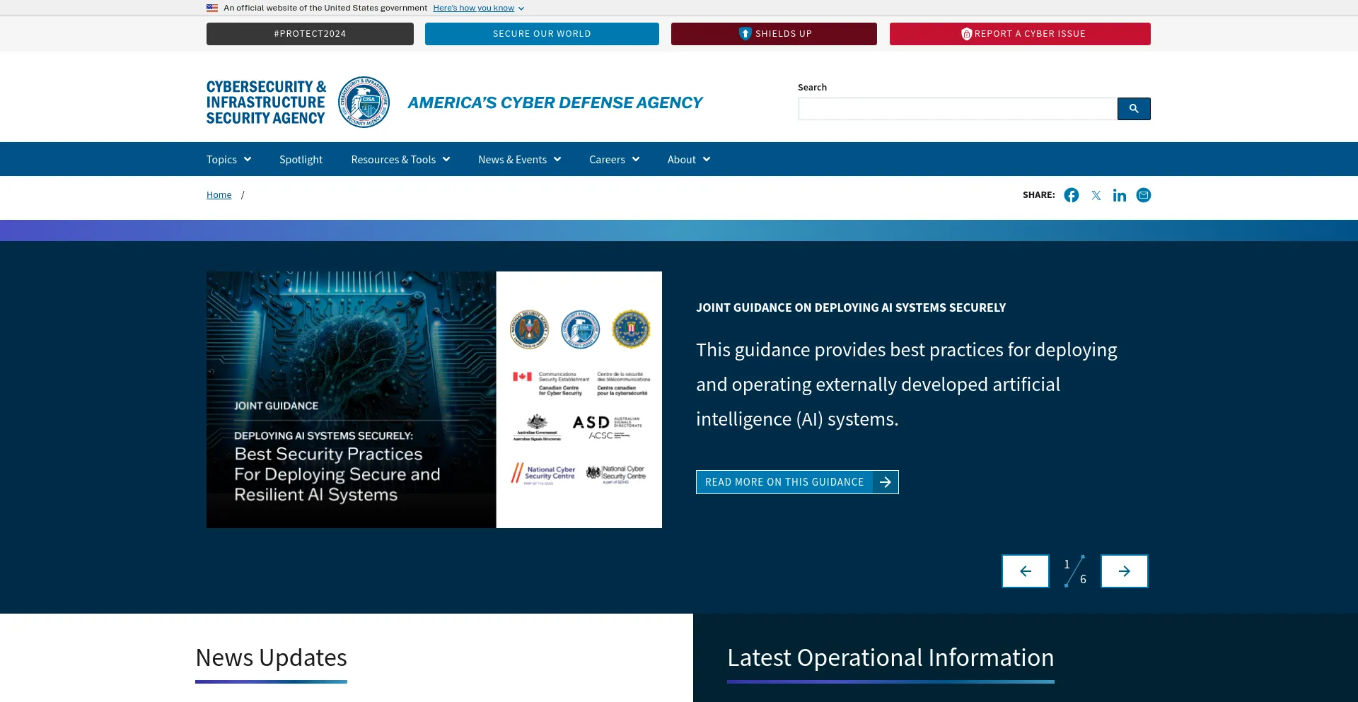 Screenshot of cisa.gov homepage