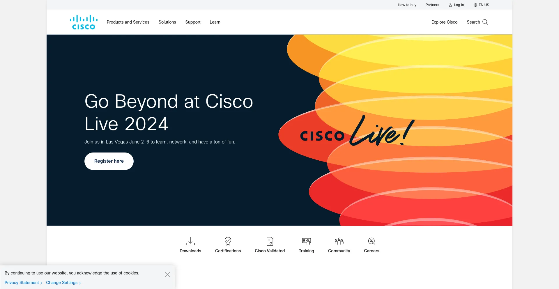 Screenshot of cisco.com homepage