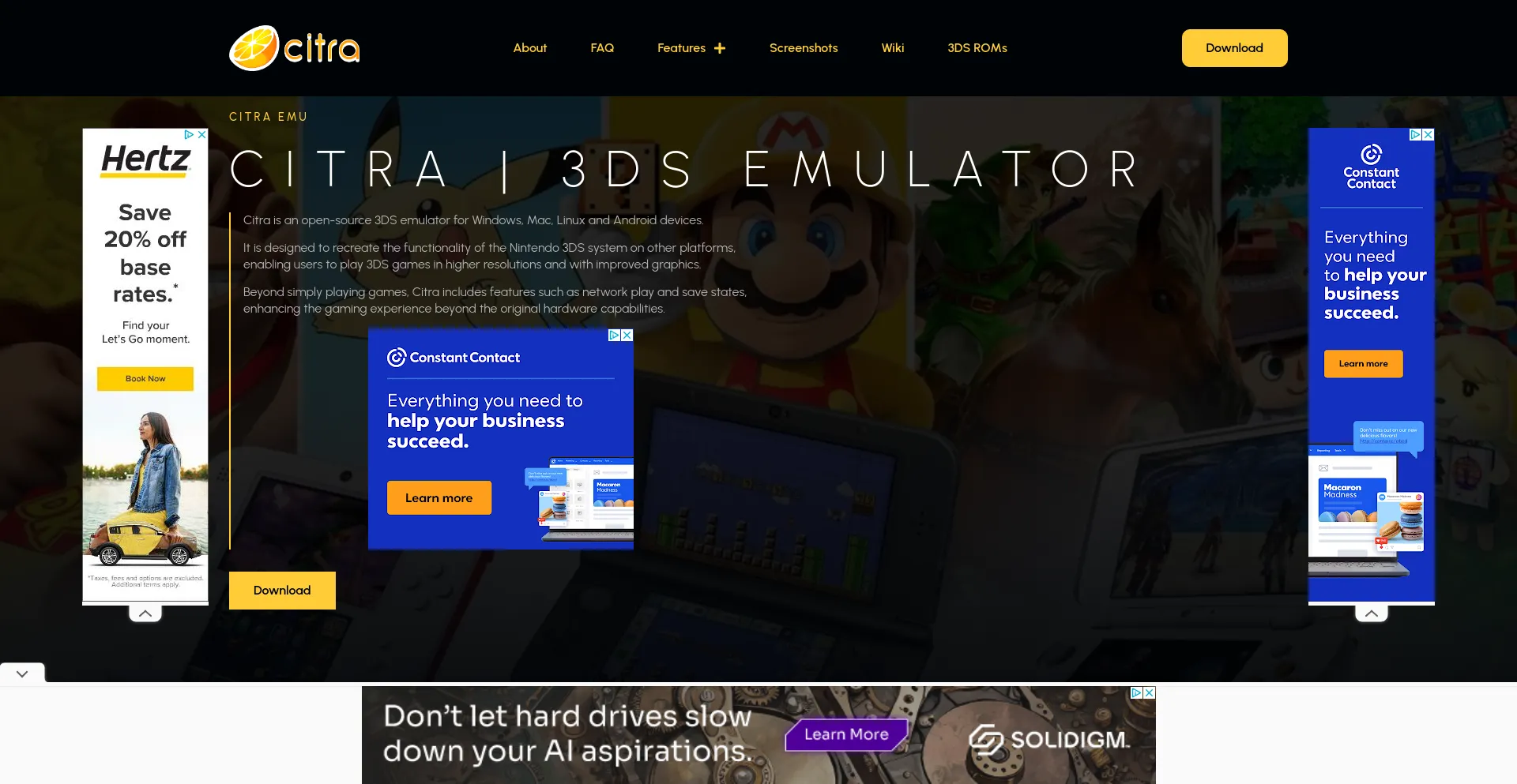 Screenshot of citra-emulator.com homepage