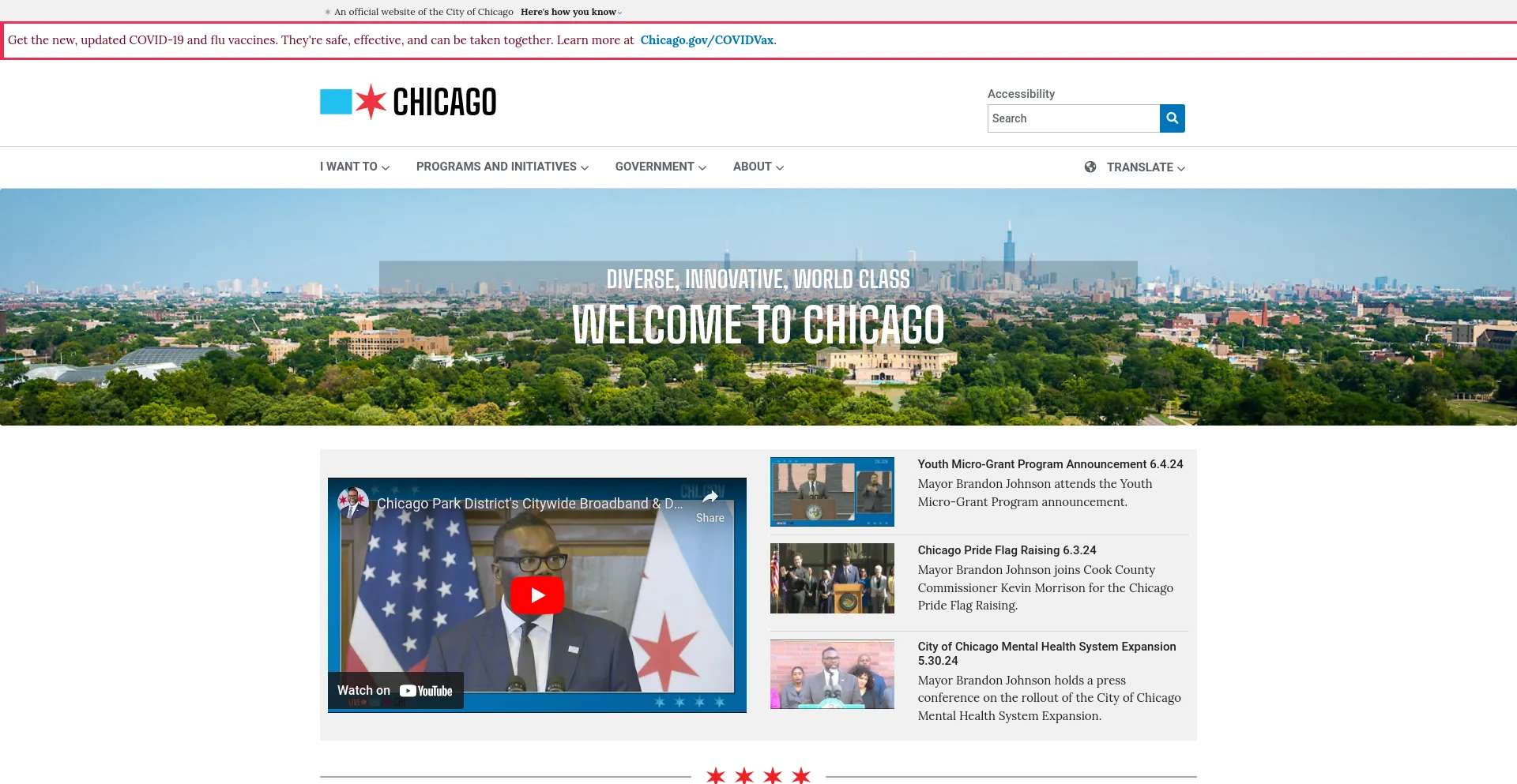 Screenshot of cityofchicago.org homepage