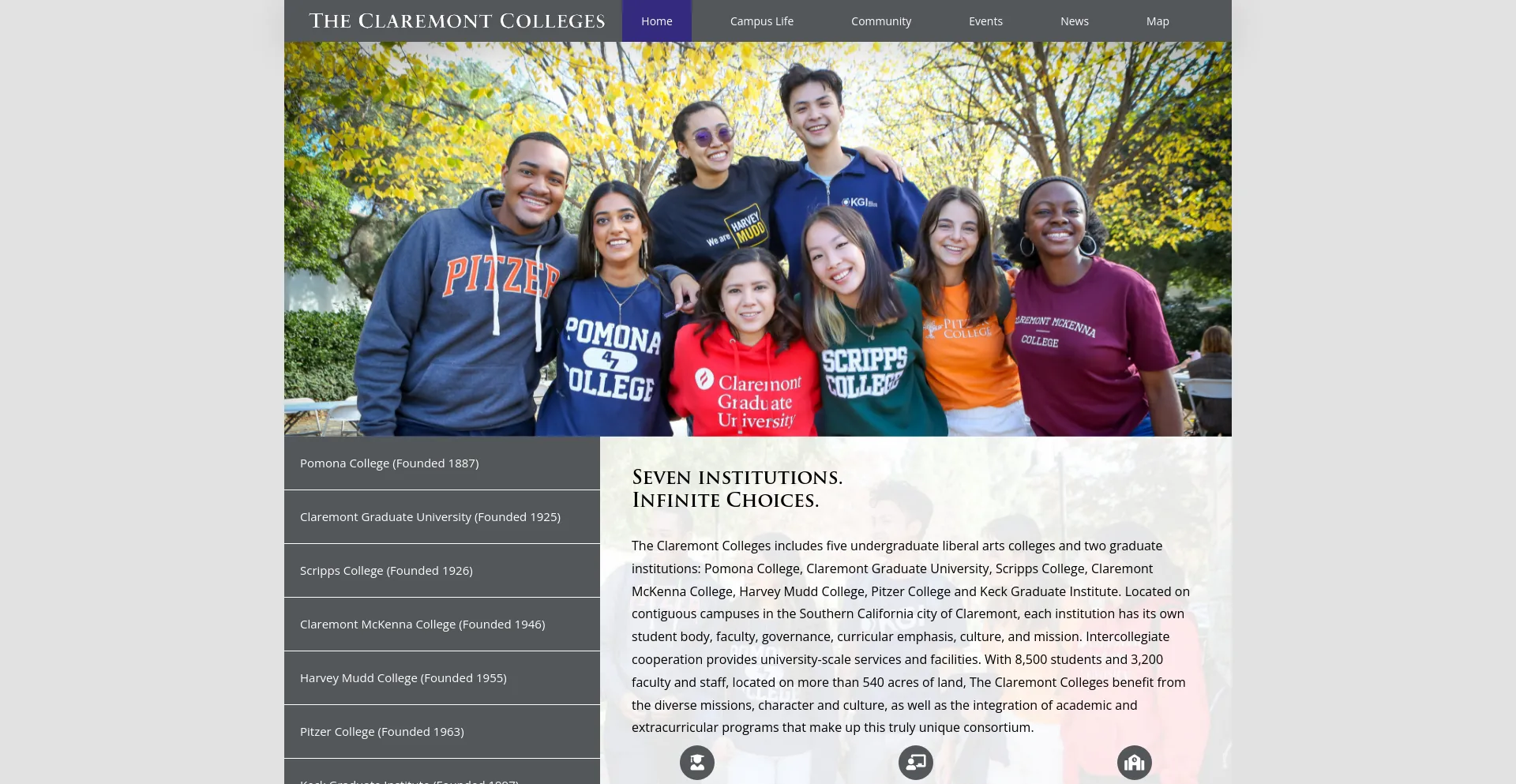 Screenshot of claremont.edu homepage