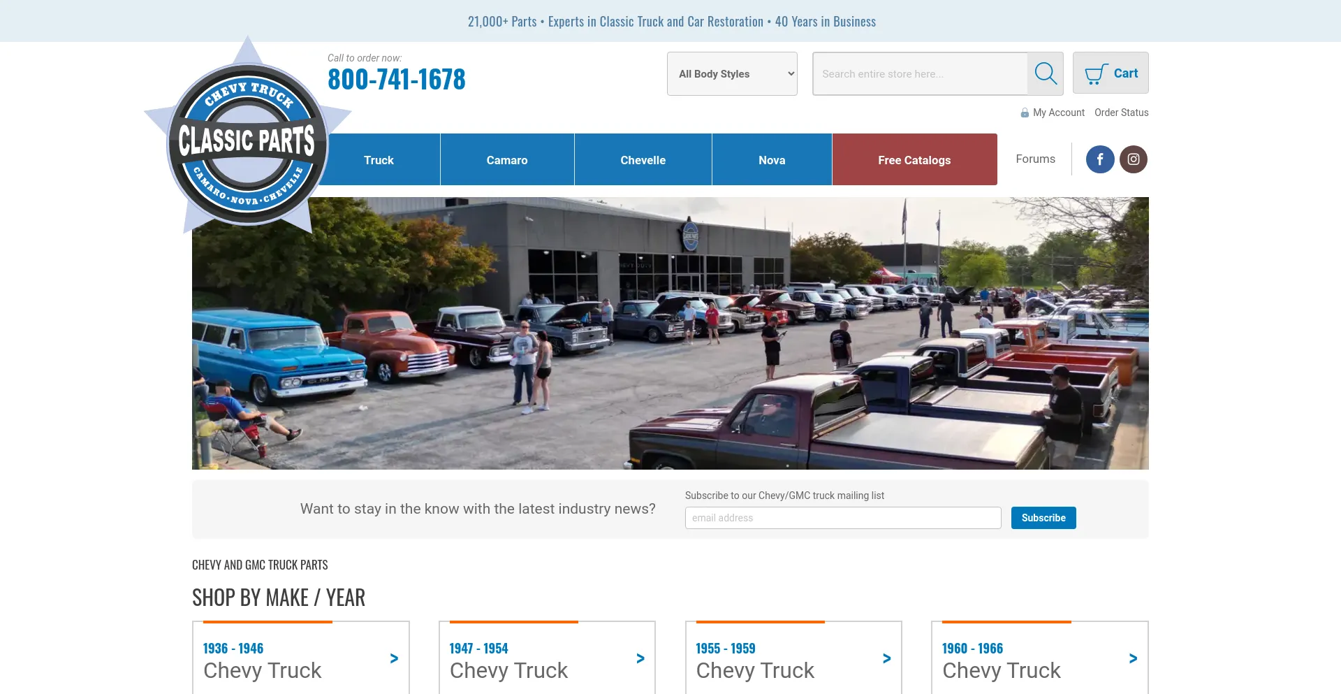 Screenshot of classicparts.com homepage