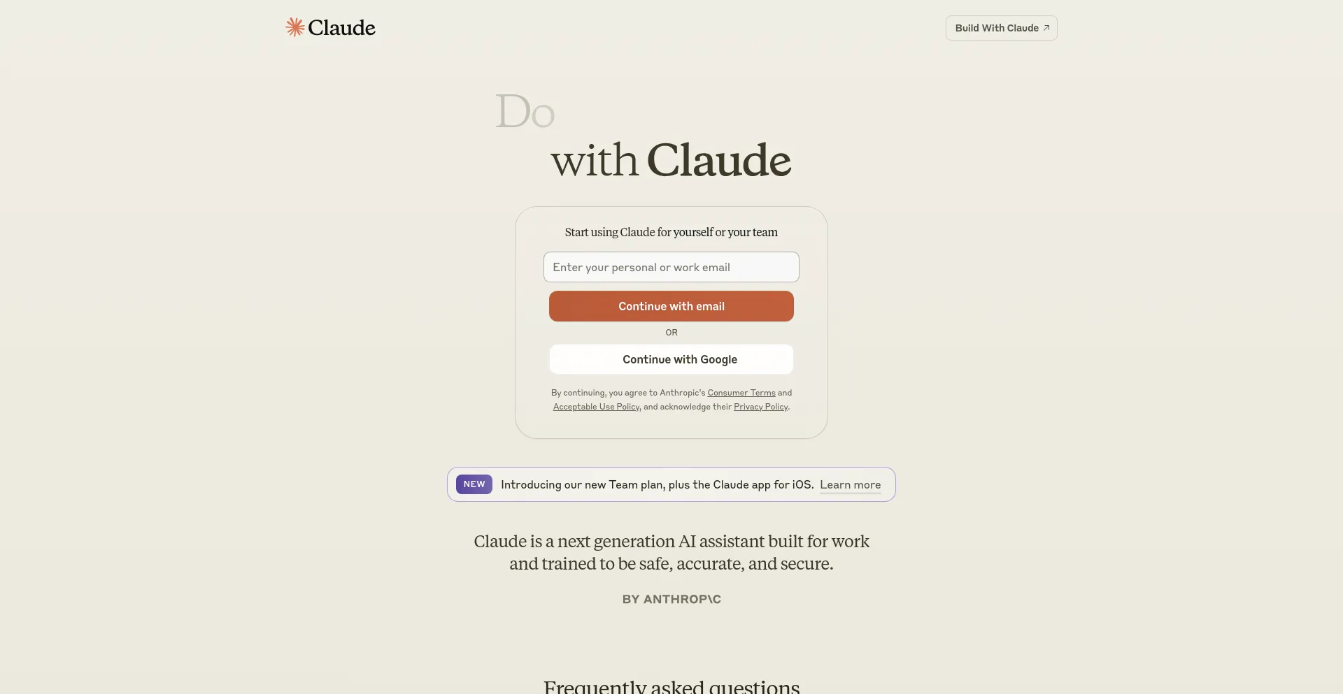 Screenshot of claude.ai homepage