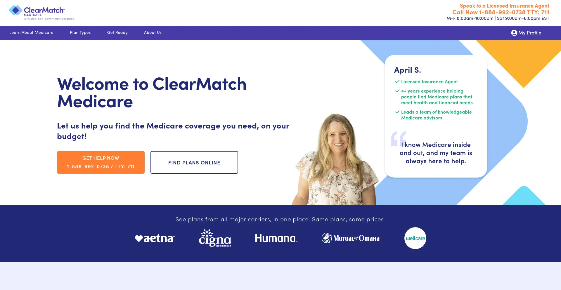 Screenshot of clearmatchmedicare.com homepage