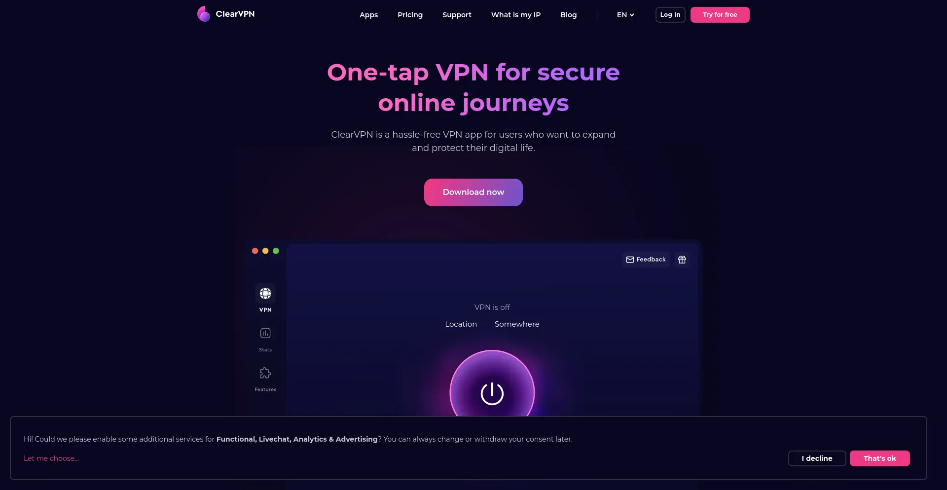 Screenshot of clearvpn.com homepage