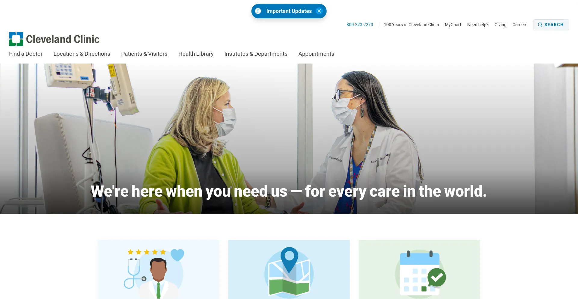 Screenshot of clevelandclinic.org homepage