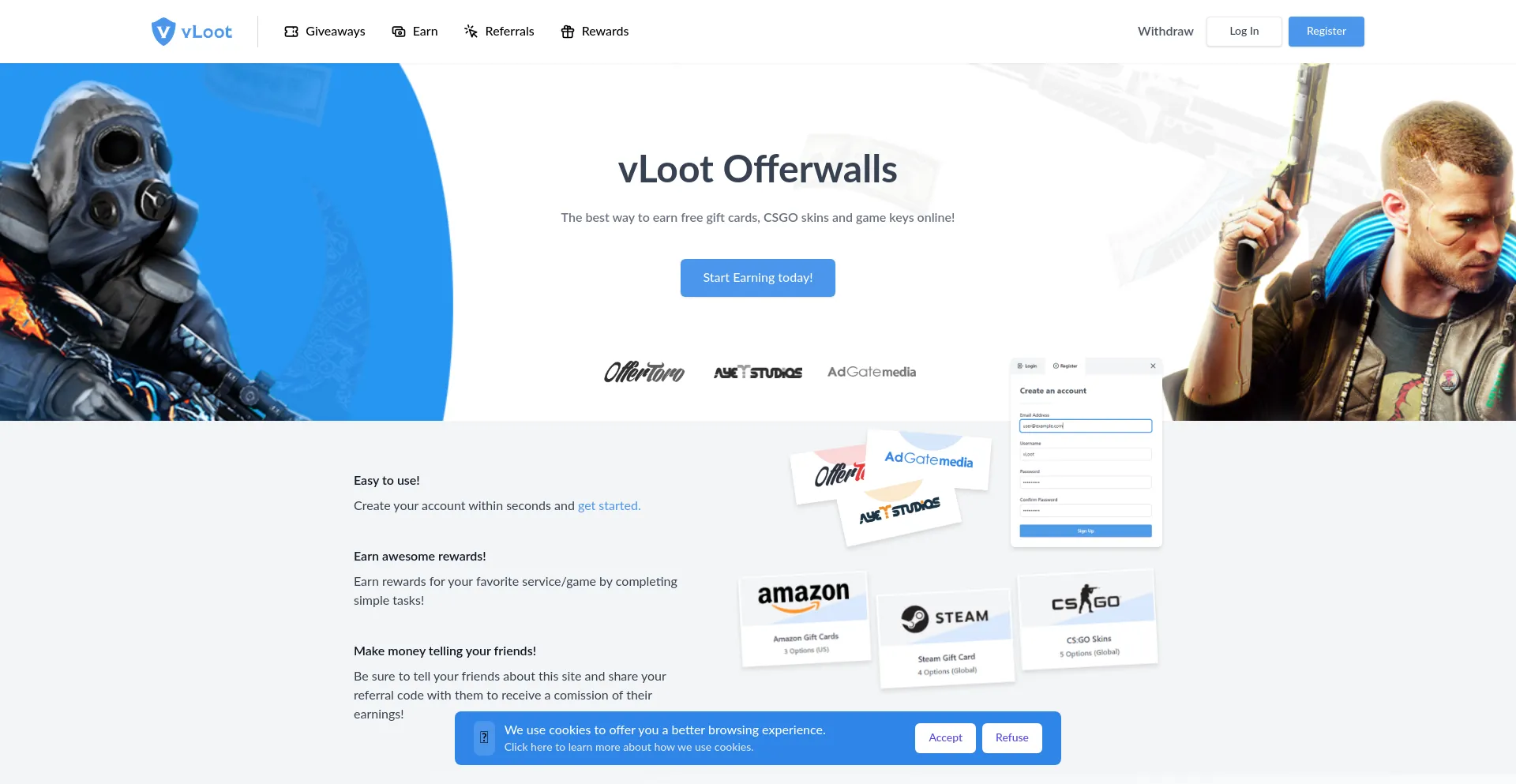 Screenshot of clickloot.com homepage