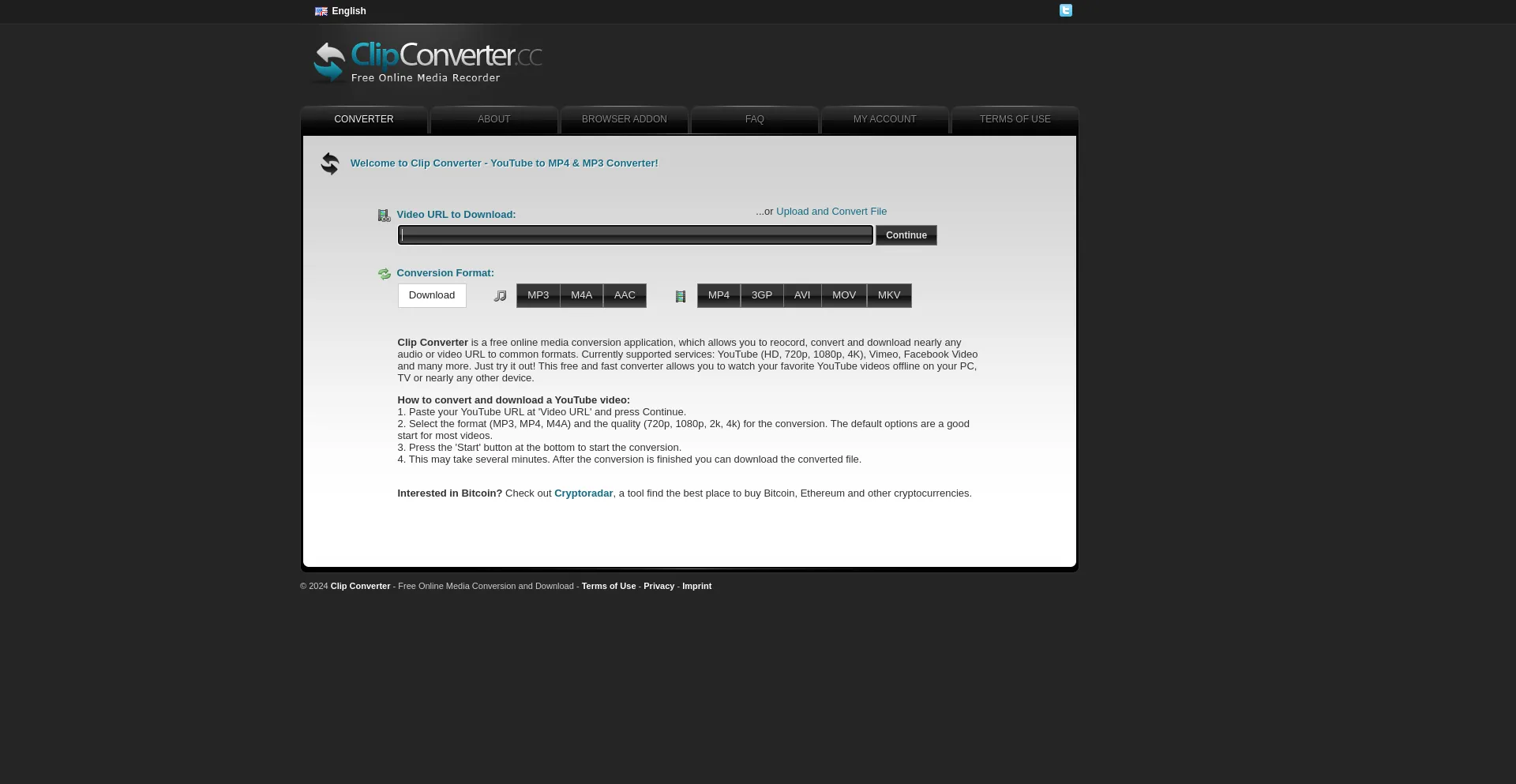 Screenshot of clipconverter.cc homepage