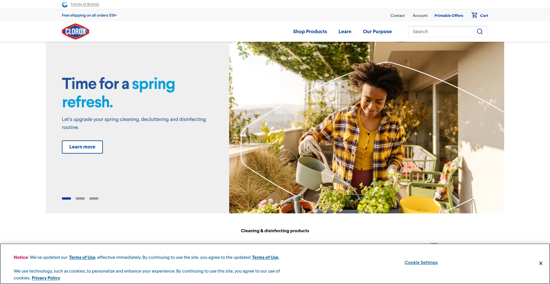 Screenshot of clorox.com homepage