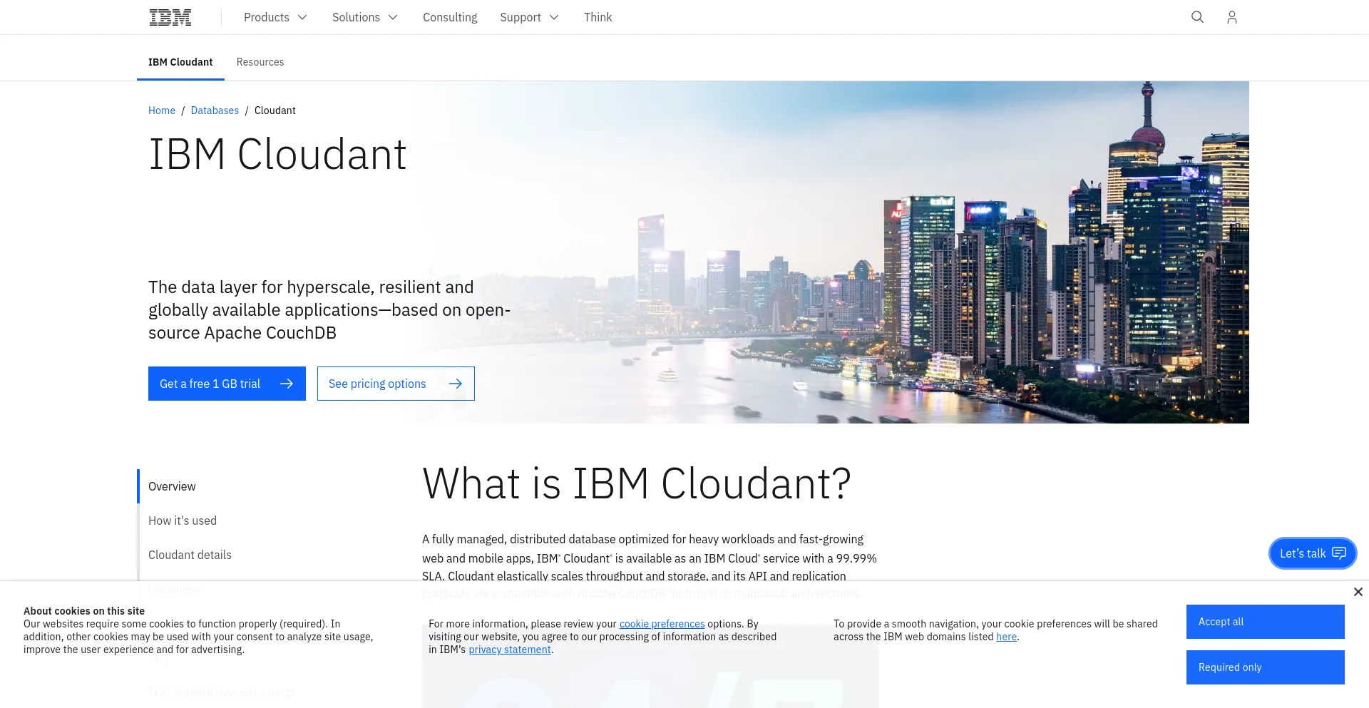 Screenshot of cloudant.com homepage