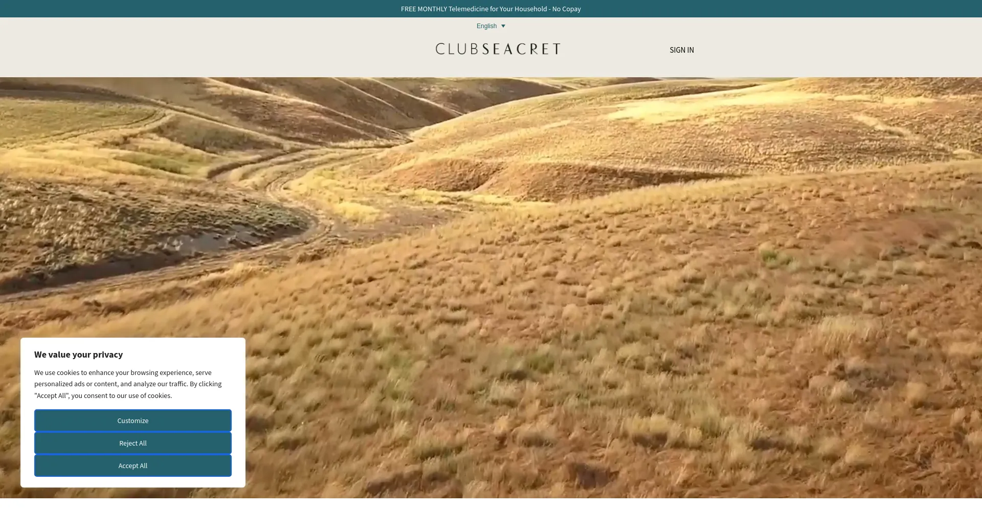 Screenshot of clubseacret.com homepage