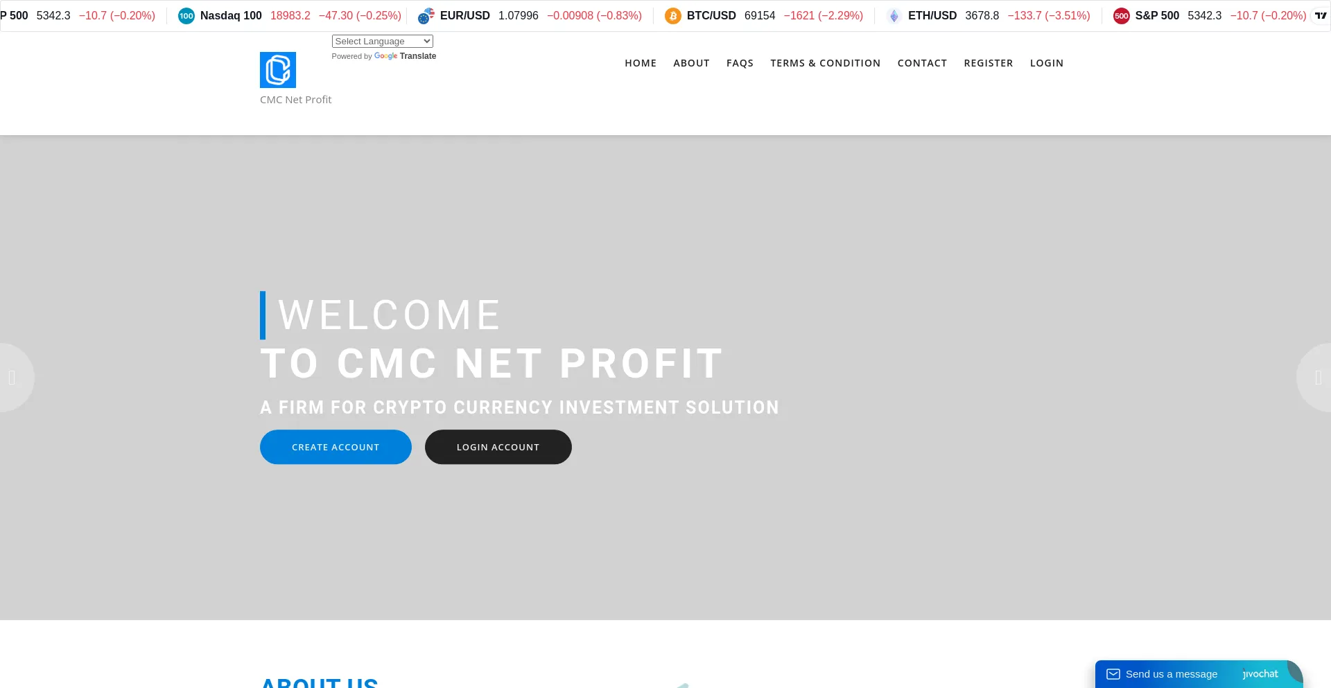 Screenshot of cmcnetprofit.net homepage