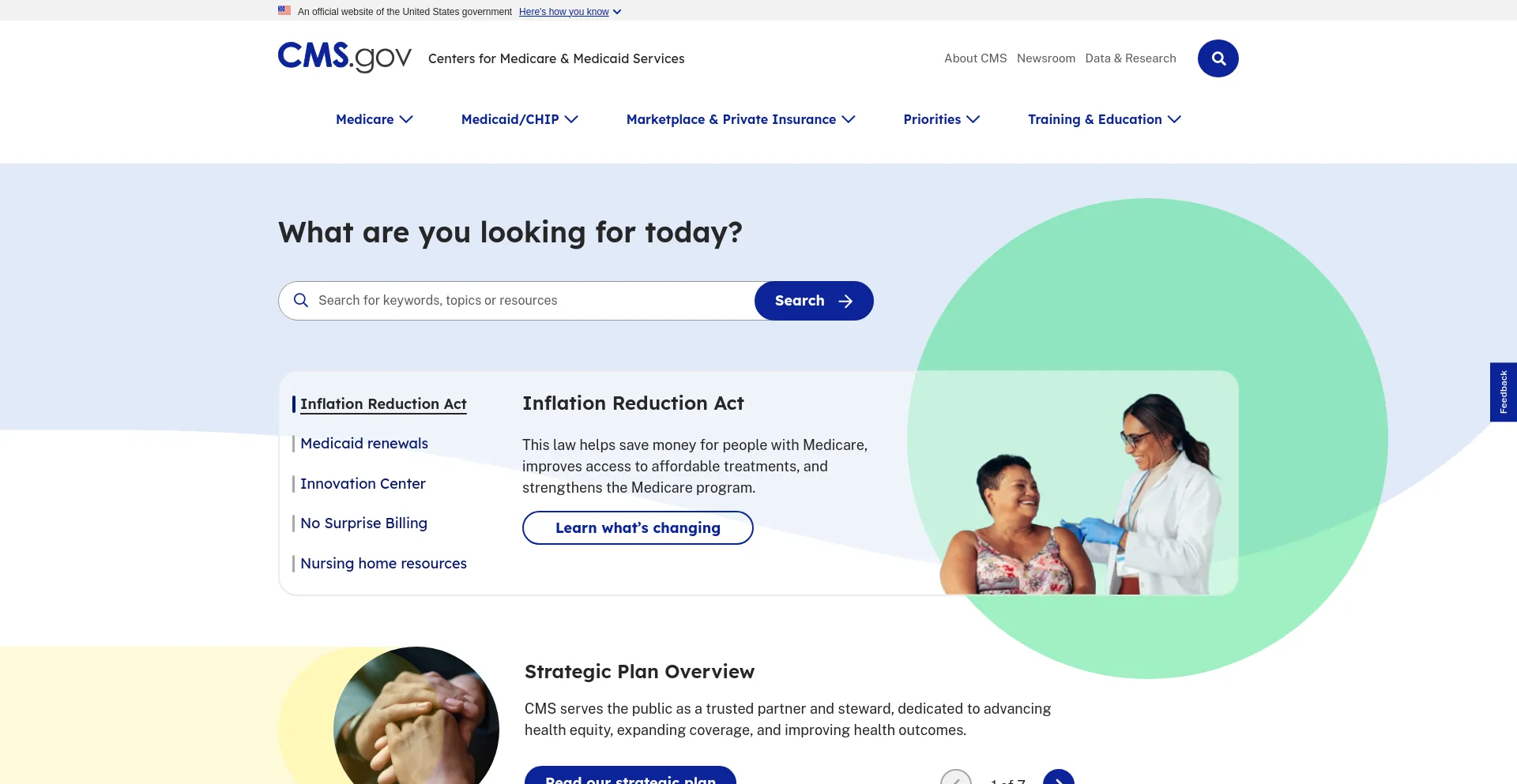 Screenshot of cms.gov homepage