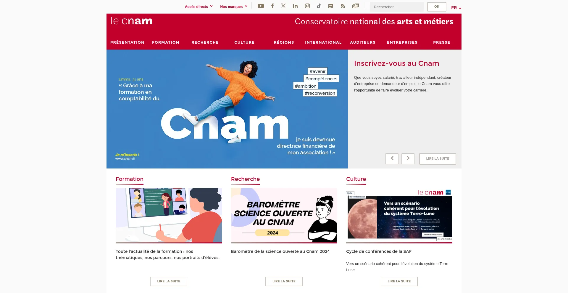 Screenshot of cnam.fr homepage