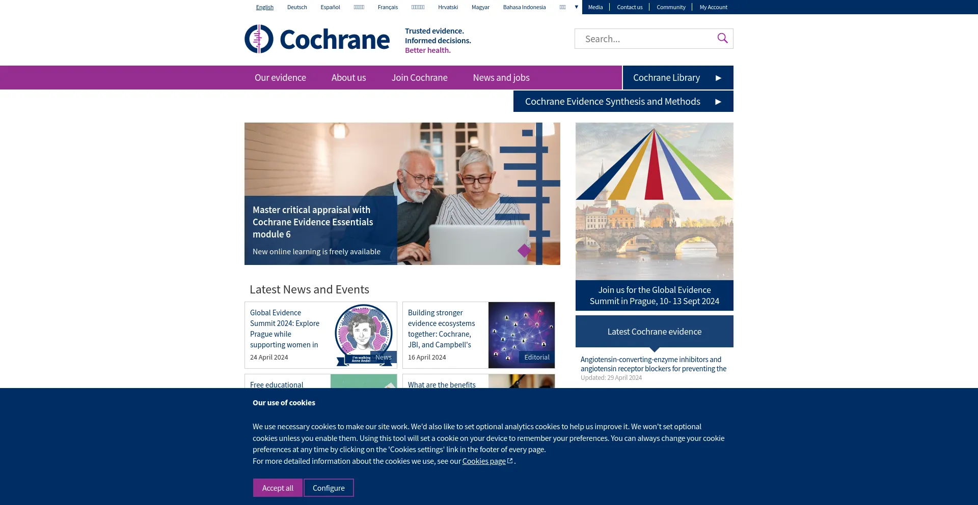 Screenshot of cochrane.org homepage