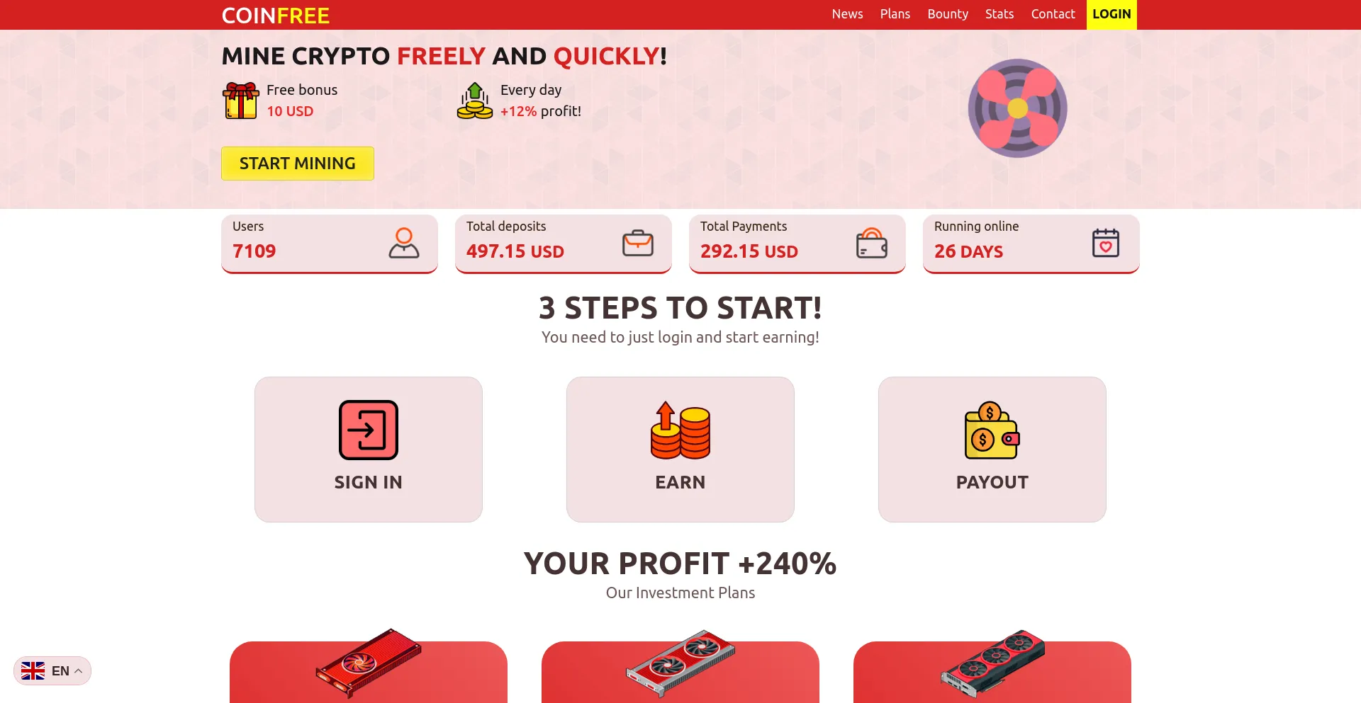 Screenshot of coinfree.biz homepage