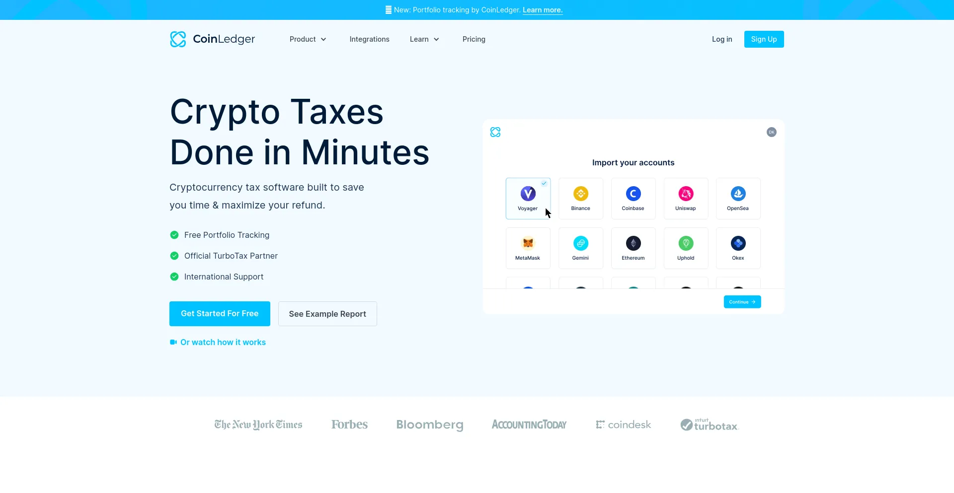 Screenshot of coinledger.io homepage