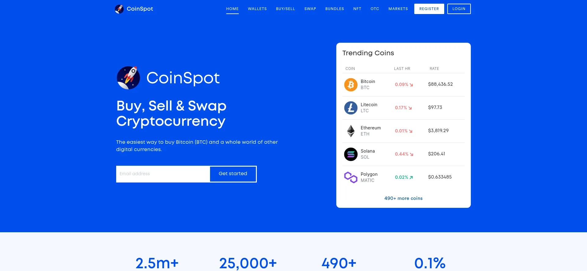 Screenshot of coinspot.com.au homepage