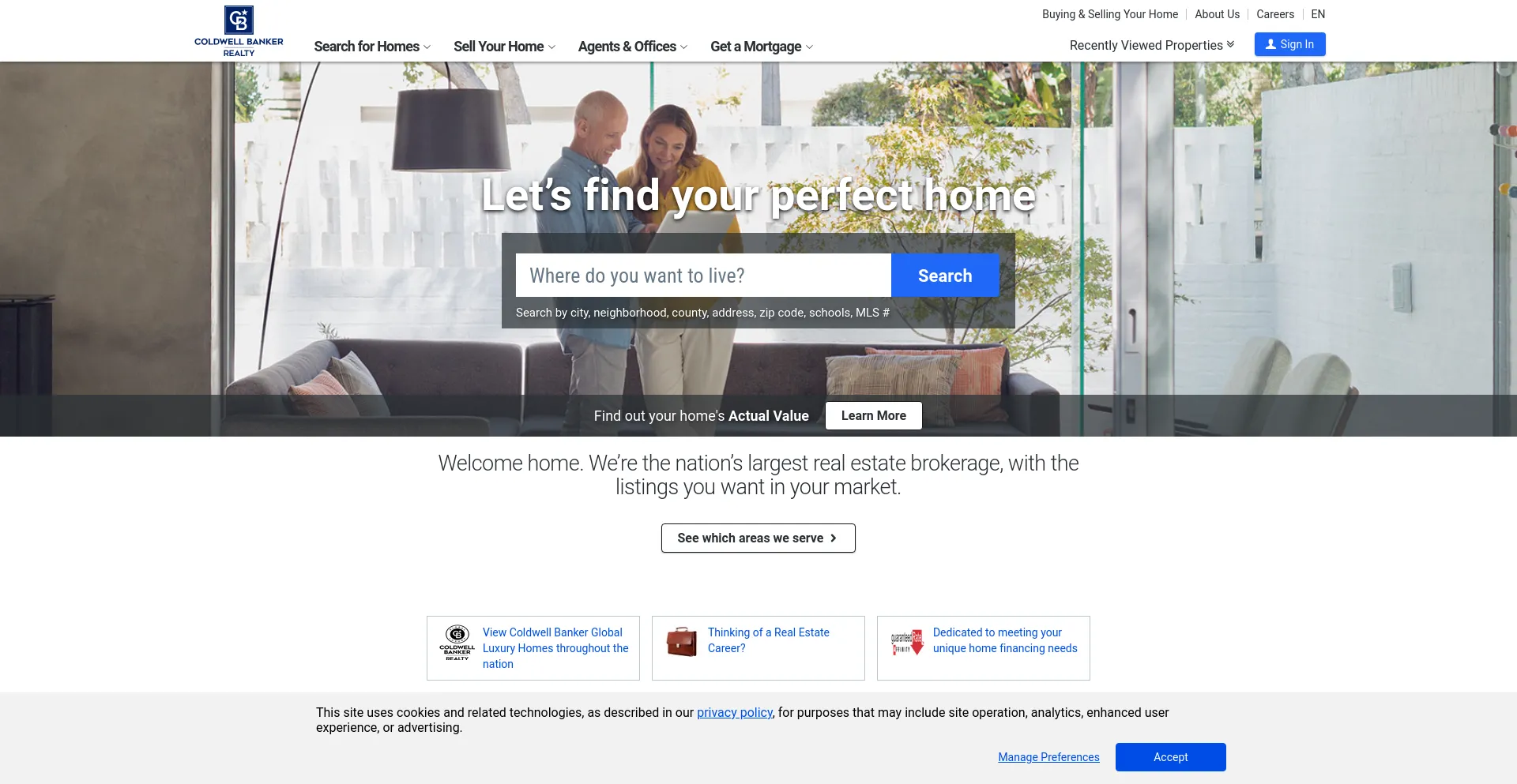 Screenshot of coldwellbankerhomes.com homepage