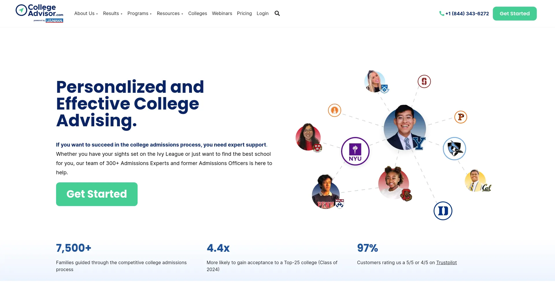 Screenshot of collegeadvisor.com homepage