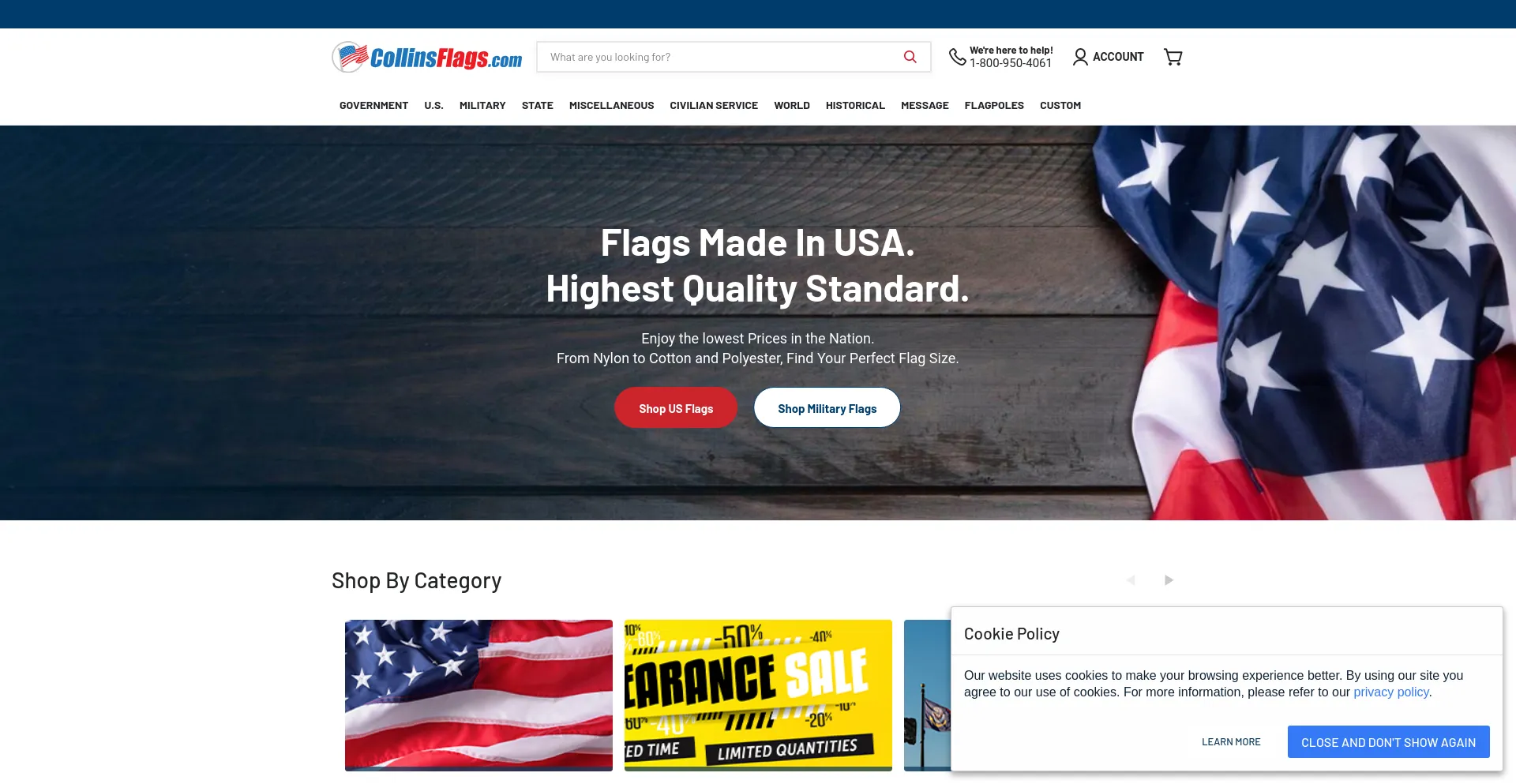 Screenshot of collinsflags.com homepage