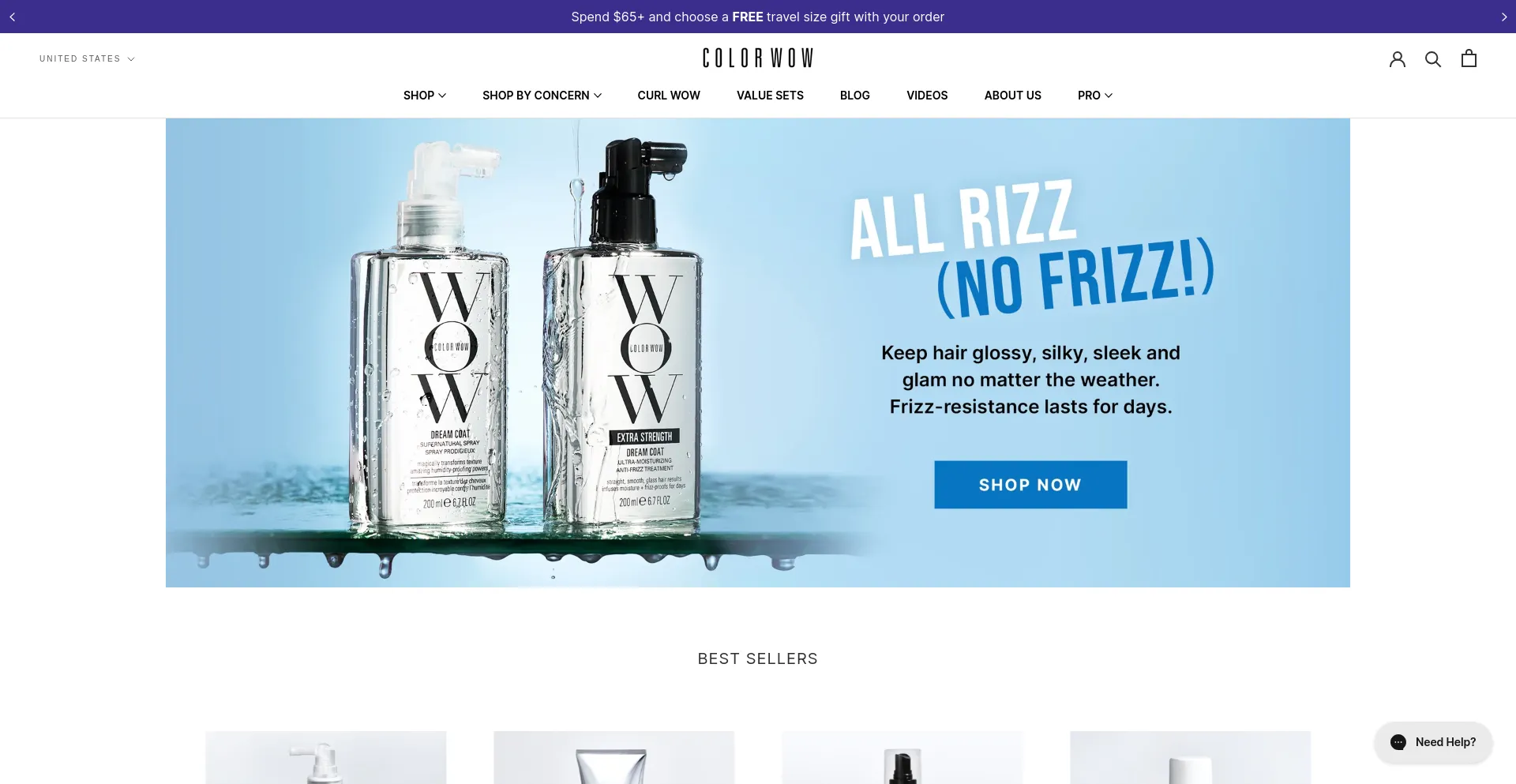 Screenshot of colorwowhair.com homepage