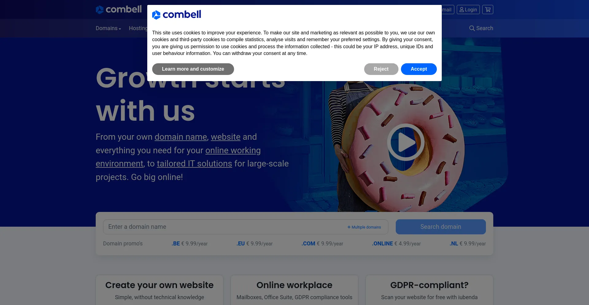 Screenshot of combell.com homepage