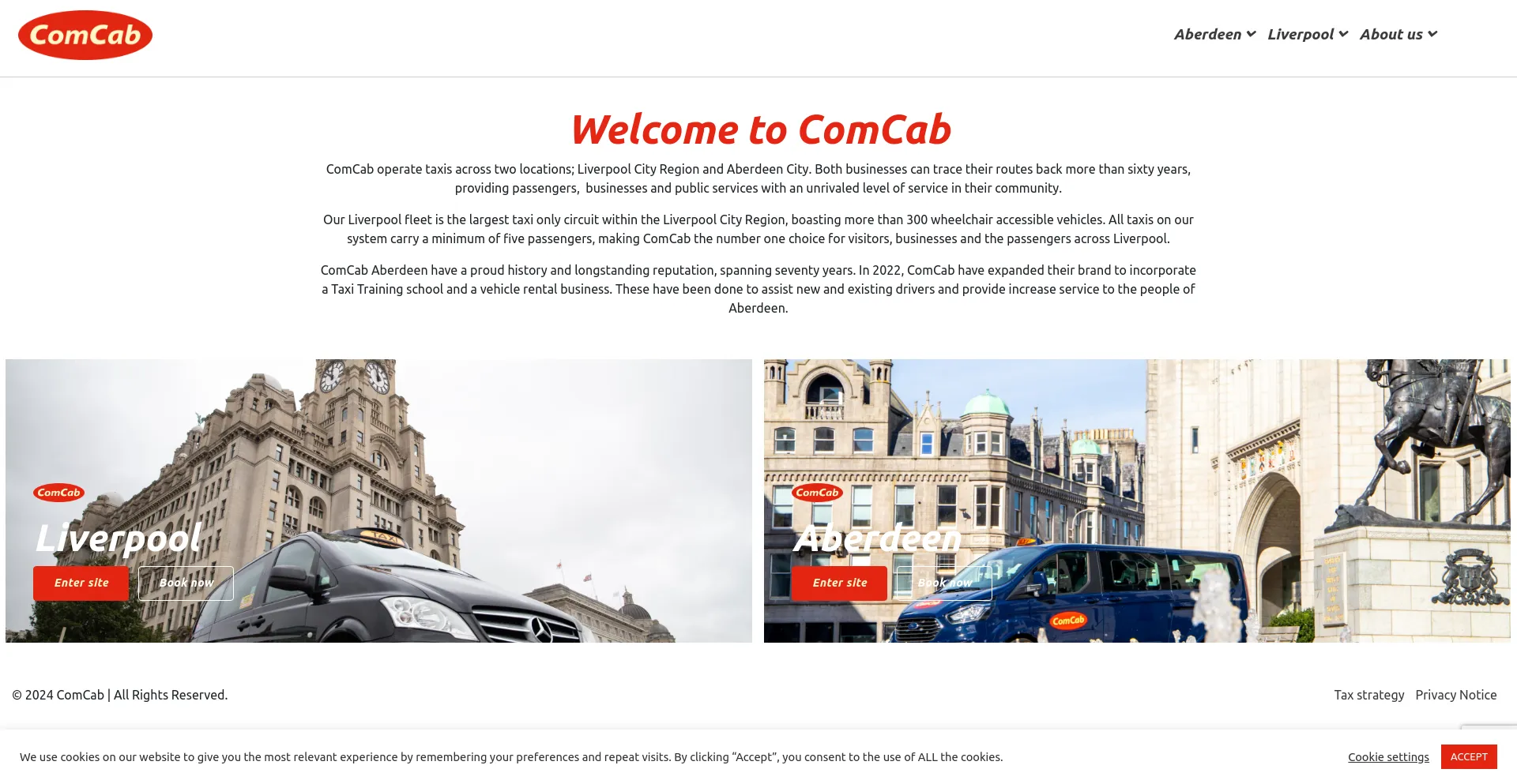 Screenshot of comcab-aberdeen.co.uk homepage