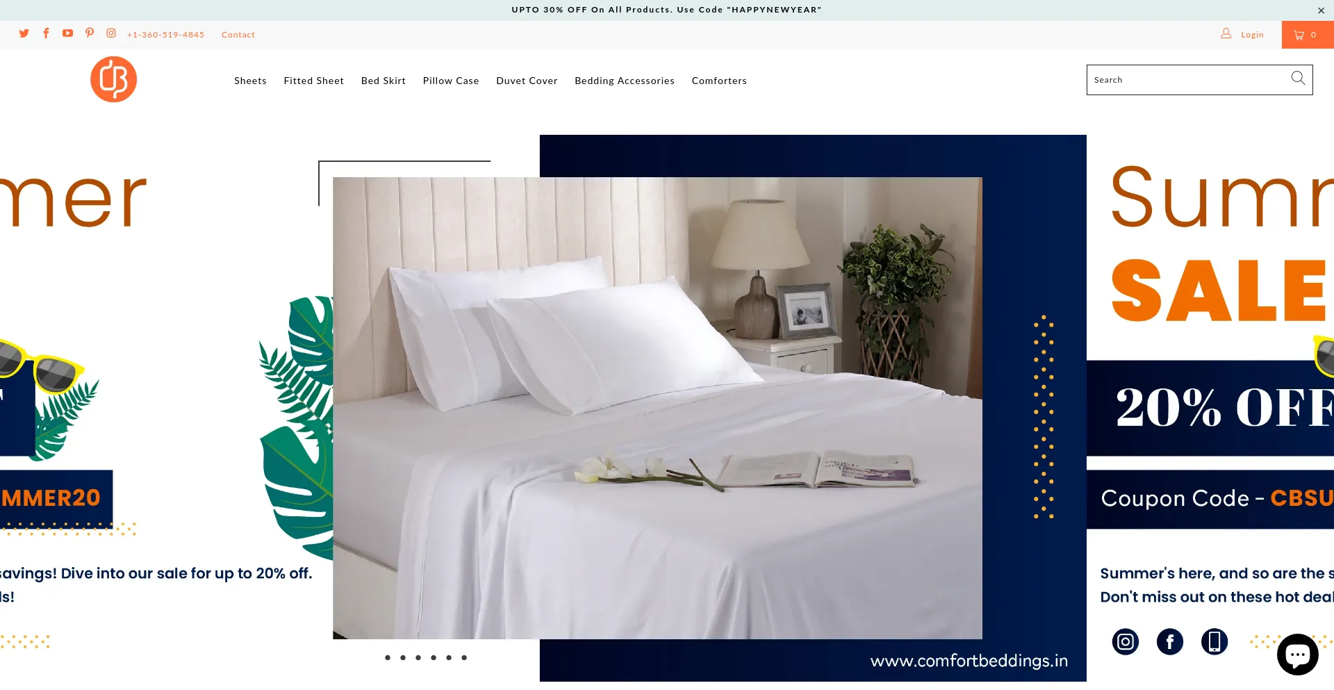 Screenshot of comfortbeddings.com homepage