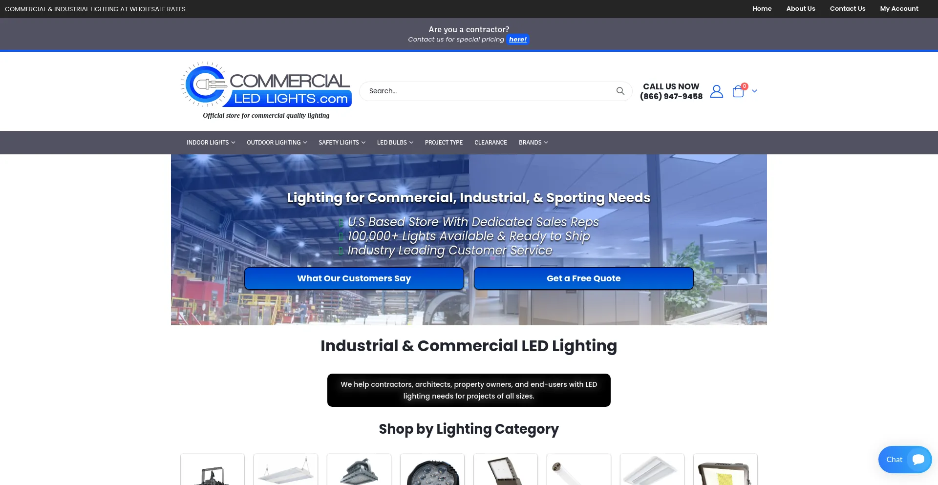 Screenshot of commercialledlights.com homepage