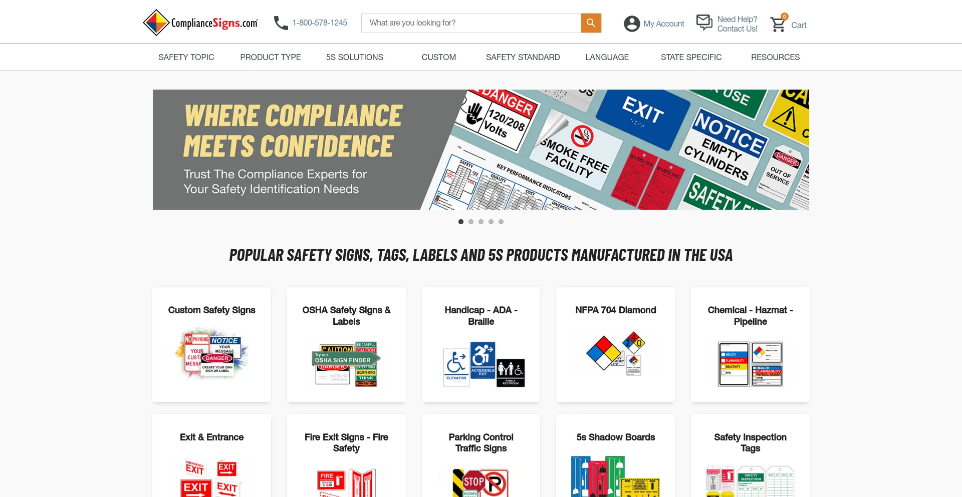 Screenshot of compliancesigns.com homepage